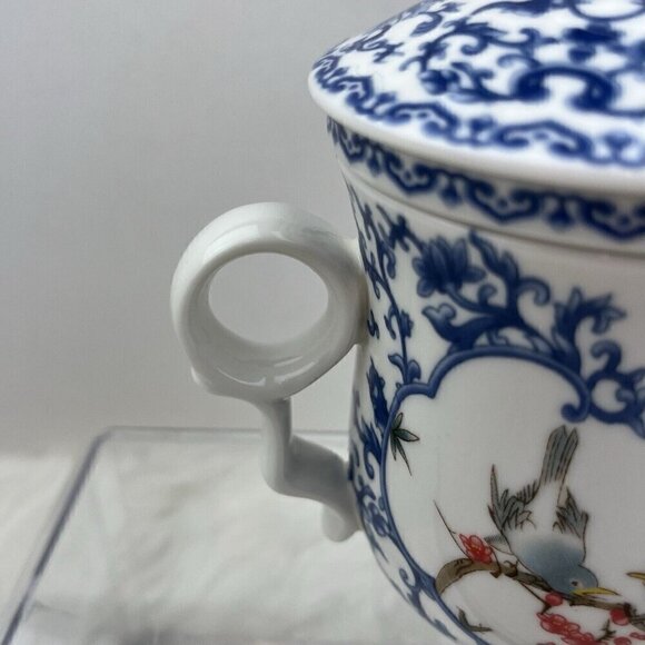 Chinese Porcelain Tea Cup Teacup with Lid Removable Infuser Strainer Floral Blue - Picture 8 of 16